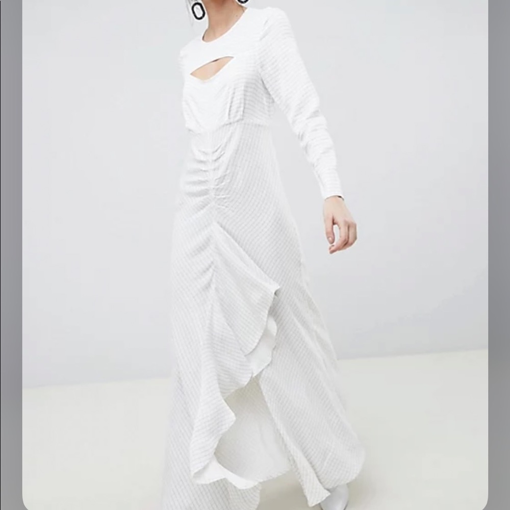 ASOS WHITE Edition Ruffle Maxi Dress in Grid Print NWT 6